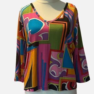0152 Norm Thompson Color Block Long Sleeve Shirt Top Size XL New